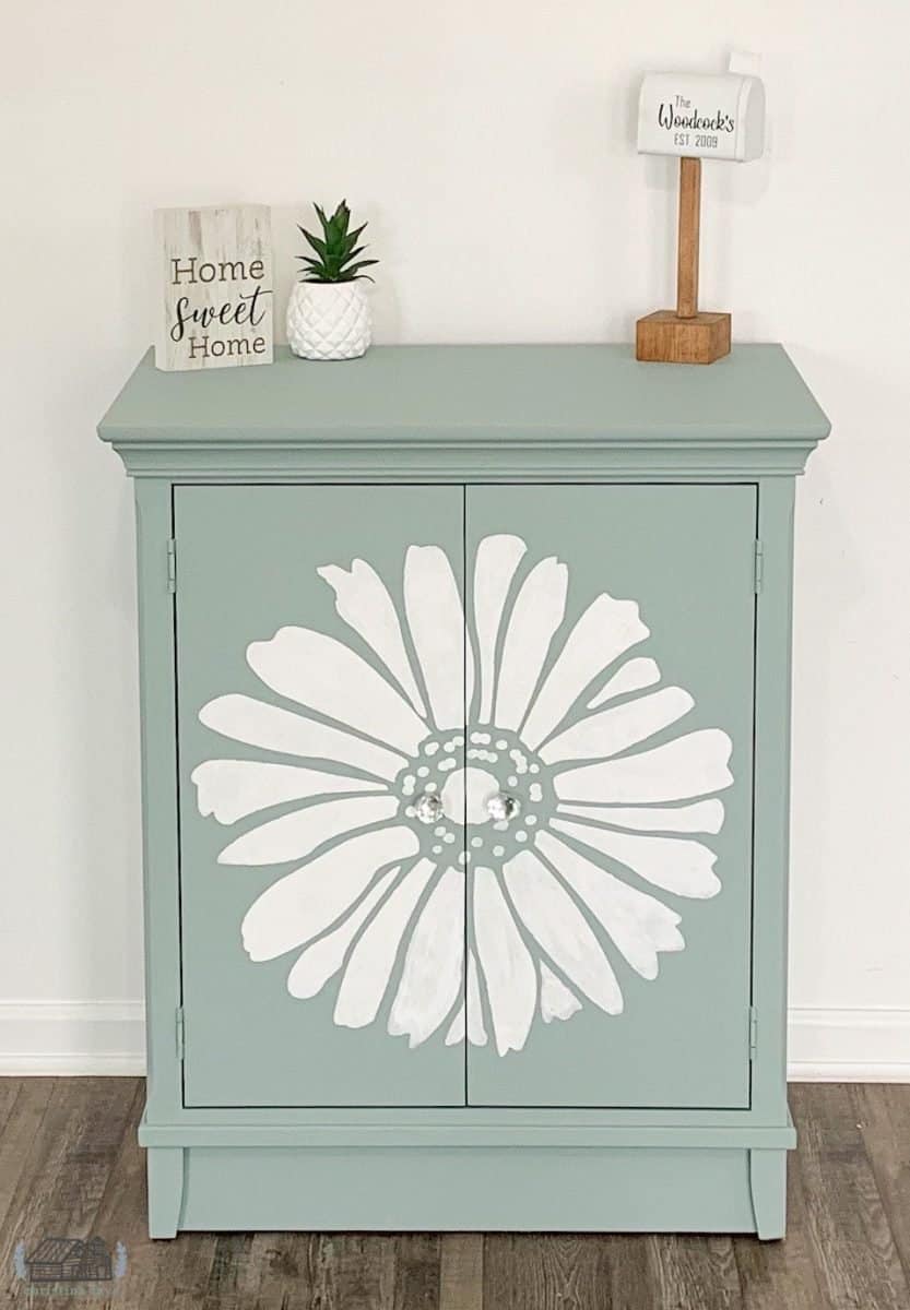 stencil cabinet painted green
