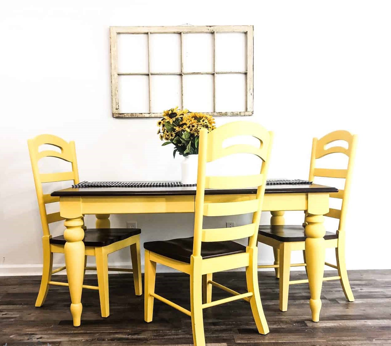 Dining Table & Chairs Makeover Painted Two Tone Yellow And Black Oh